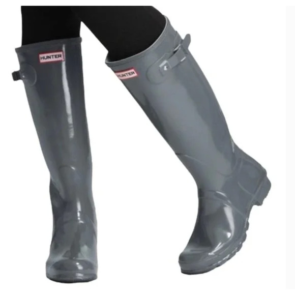 Hunter Shoes - Hunter Original Tall Gloss Rain Boots Gray Rubber Waterproof Shoes Size 8